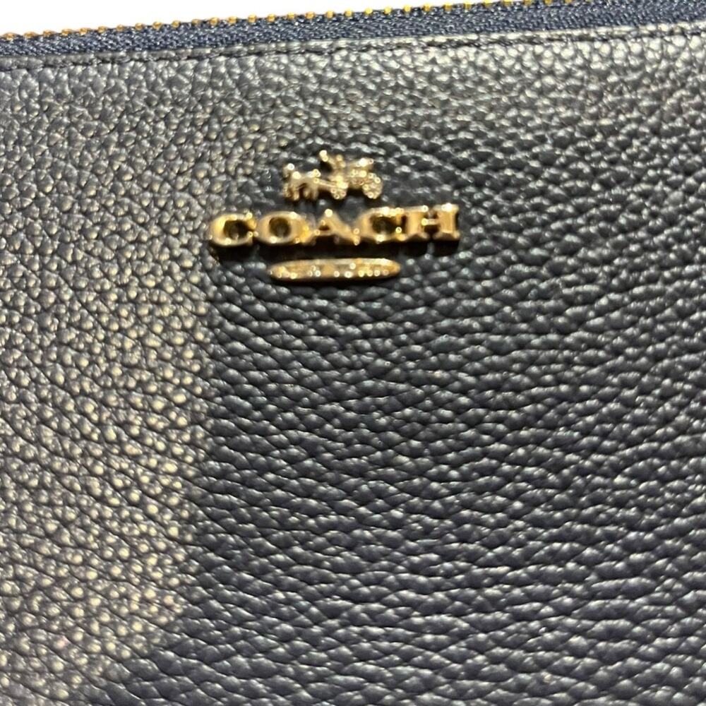 Coach Navy Blue Pebble Leather Phone Zip Around Accordion Wallet with box - Picture 2 of 12